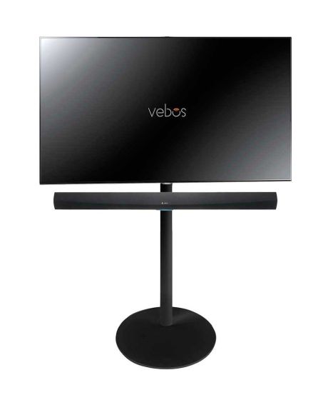 Black Vebos TV floor stand with Denon HEOS Home Cinema Soundbar
