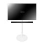 White Vebos TV floor stand with Denon HEOS Home Cinema Soundbar