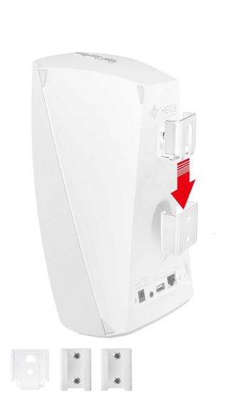 White Vebos portable wall mount for Denon HEOS 3