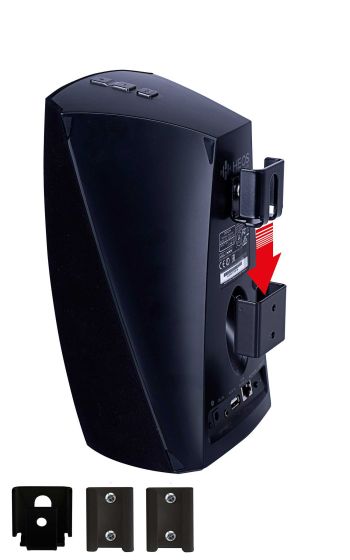 Black Vebos portable wall mount for Denon HEOS 3