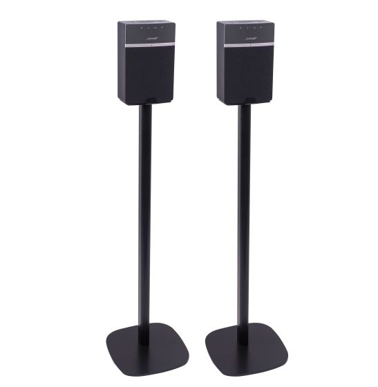 Set of two black Vebos floor stands with Bose SoundTouch 10