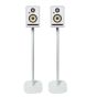 Set of two white Vebos floor stands with Bookshelf Speaker