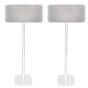 Set of two white Vebos floor stands with Bluesound Mini