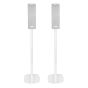 Set of two white Vebos floor stands with Ikea Symfonisk vertical