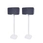 Set of two white Vebos floor stands with Sonos Five