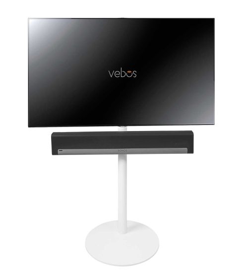 White Vebos TV floor stand with Sonos Playbar