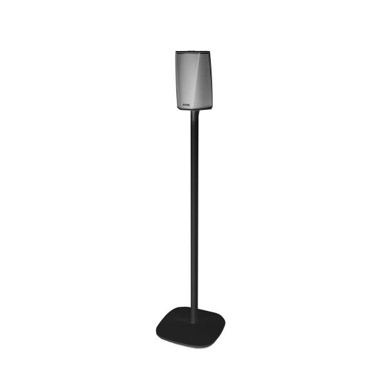 Black Vebos floor stand with Denon HEOS 1