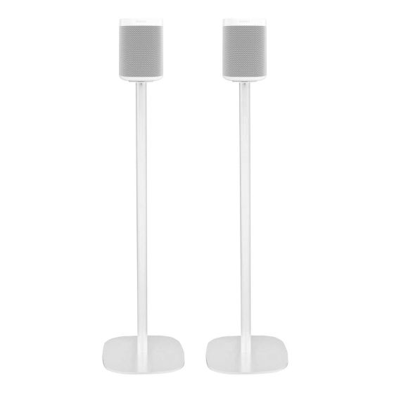 Set of two white Vebos floor stands with Sonos One