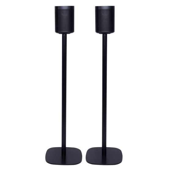 Set of two black Vebos floor stands with Sonos One SL