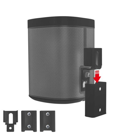 Black Vebos portable wall mount for Sonos Play 1 in side view