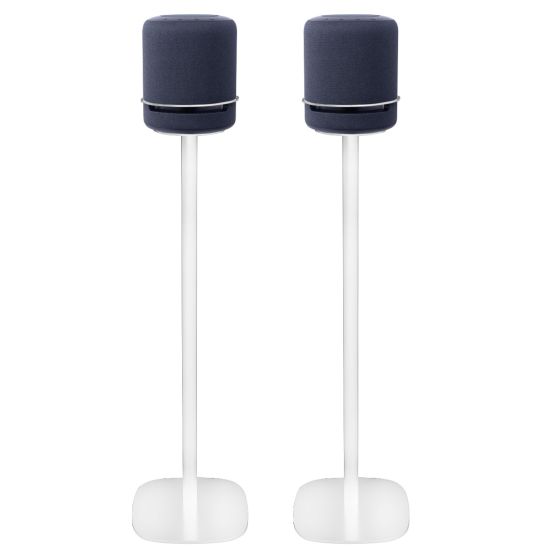 Set of two white Vebos floor stands with Amazon Echo Studio