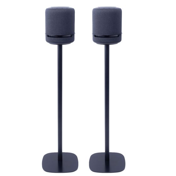 Set of two black Vebos floor stands with Amazon Echo Studio