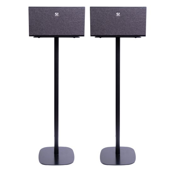 Set of two black Vebos floor stands with Audio Pro Addon C10