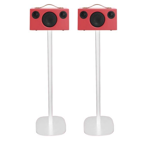 Single white Vebos floor stand with Audio Pro T3/C3