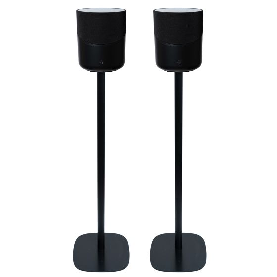 Black Vebos floor stand with Bluesound Pulse M
