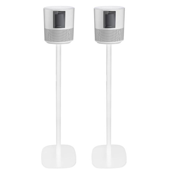 Set of two white Vebos floor stands with Bose Home Speaker 500