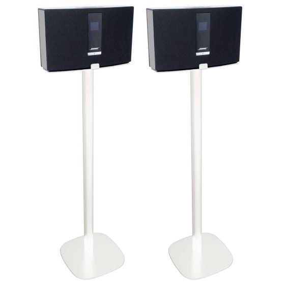 Set of two white Vebos floor stands with Bose SoundTouch 20