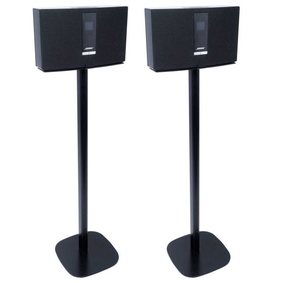Set of two black Vebos floor stands with Bose SoundTouch 20