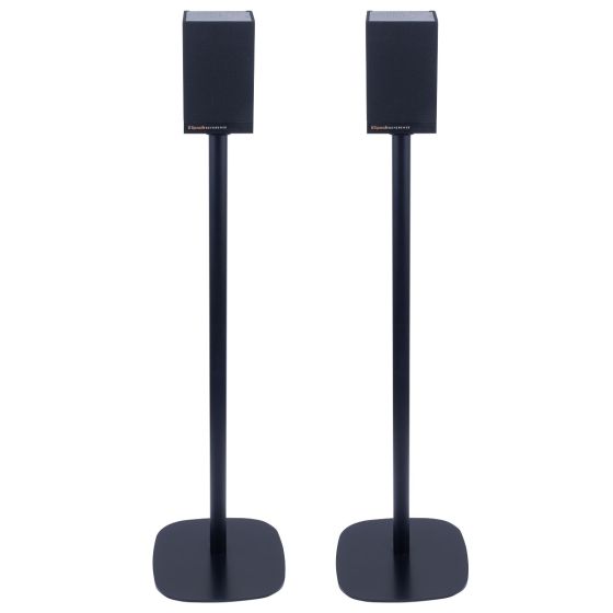 Set of two black Vebos floor stands with Klipsch Cinema 800
