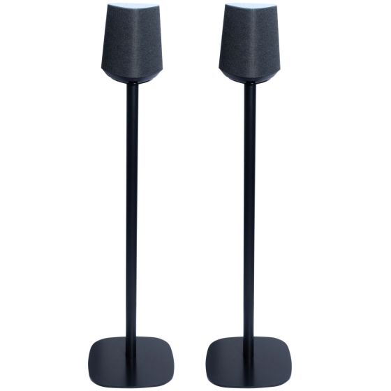 Set of two black Vebos floor stands with Loewe Klang MR1 white detail view