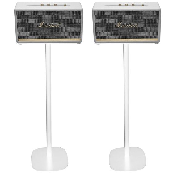 Set of two white Vebos floor stands with Marshall Stanmore