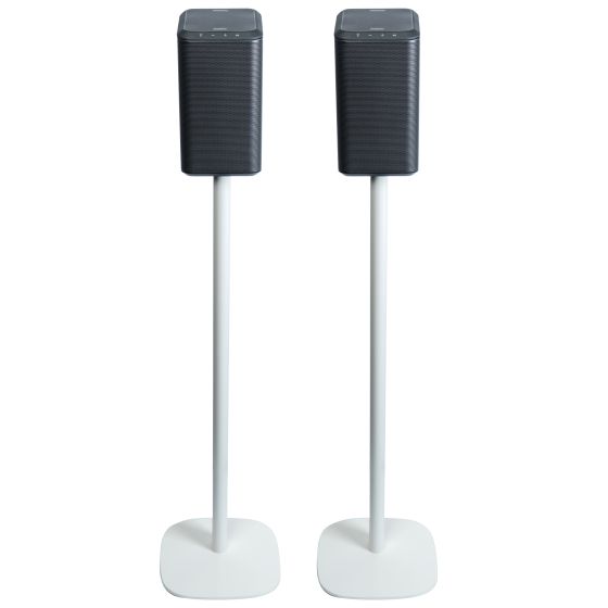 Set of two white Vebos floor stands with Philips Fidelio TAFS1