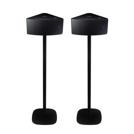 Set of two black Vebos floor stands with Samsung M3 WAM350