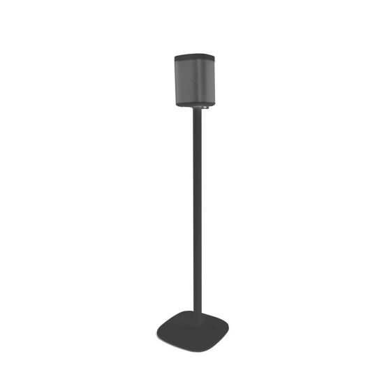Black Vebos floor stand with Sonos Play 1