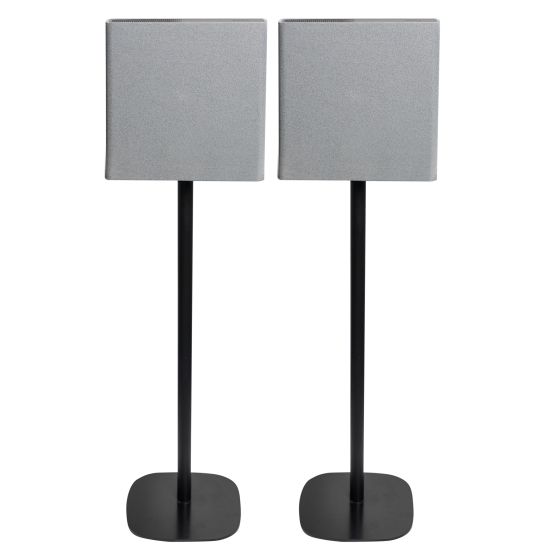 Set of two black Vebos floor stands with Sony BRAVIA Theatre Quad