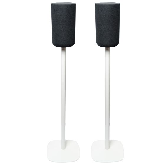 Set of two white Vebos floor stands with Sony SA-RS5