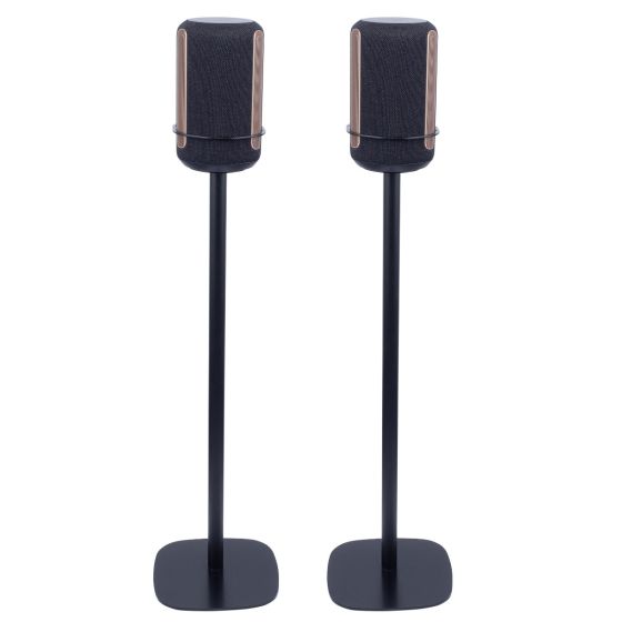 Set of two black Vebos floor stands with Sony SRS-RA3000