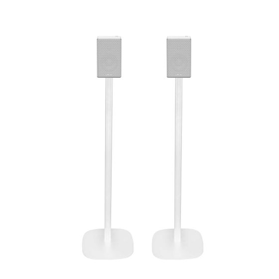 Set of two white Vebos floor stands with Sony SRS-ZR5