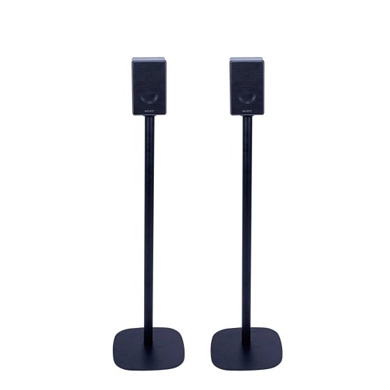 Set of two black Vebos floor stands with Sony SRS-ZR5