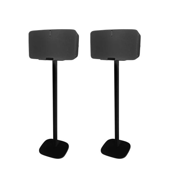 Set of two black Vebos floor stands with Sonos Five